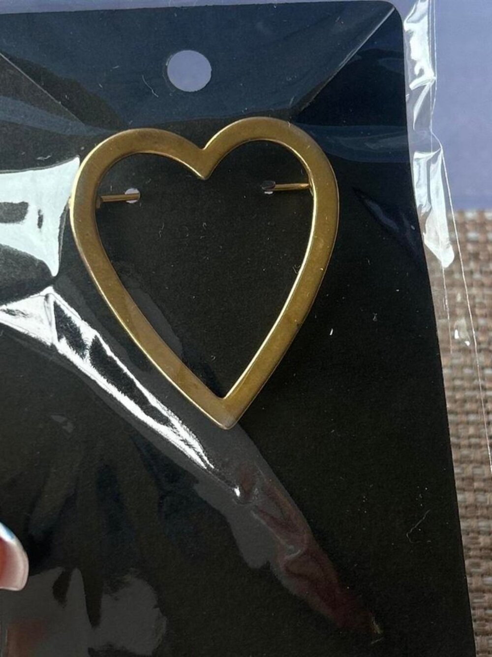 Gold Heart Brooch Black Accent Costume Jewelry